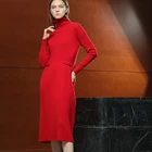 2019 red women long cashmere sweater dress long sleeve