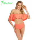 New Arrival Solid Color Two Pieces Ruffle High Waist Cute Swimwear Women Sexy Bikini Swimsuits