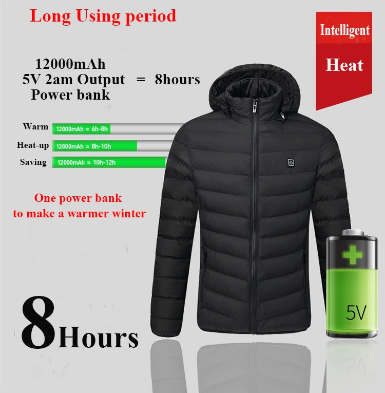 Winter Mens 5V USB power battery heated Jacket