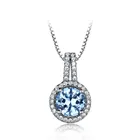 Elegant Lady Jewelry Sky Blue Crystal Pendant 925 Sterling Silver Chain Necklace