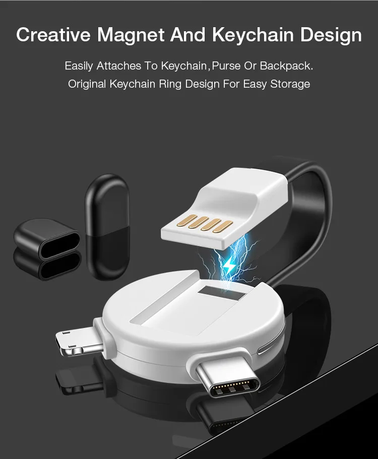 Wholesale OEM Fast Charging Line 3in 1 Portable Keychain Micro USB Type C Mobile Data Cable for Android - ANKUX.COM