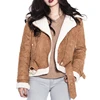 Faux fur coat Autumn Winter Fashion Outwear Winter Lapel Warm Cozy Coat Brown Suede White Faux Fur Motorcycle Jackets For Women