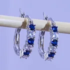 New Korean Personalize Rhinestone Blue Zircon Hoop Earrings For Women Girl Wedding Vacation Jewelry