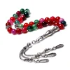 Fashion Islam Jewelry Prayer Beads Necklace 8MM Colorful Agate Stone Tasbih Muslim Rosary