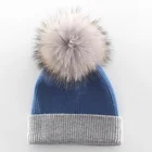 Women Winter Cashmere Wool mens beanie Hat With Real Raccoon Fur Pompom Fashion Warm Real Fur Cap Knitted Beanie