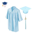 School Uniform Schooluniform Sky Blue Shiny Graduation Cap For School Uniform With Tassels