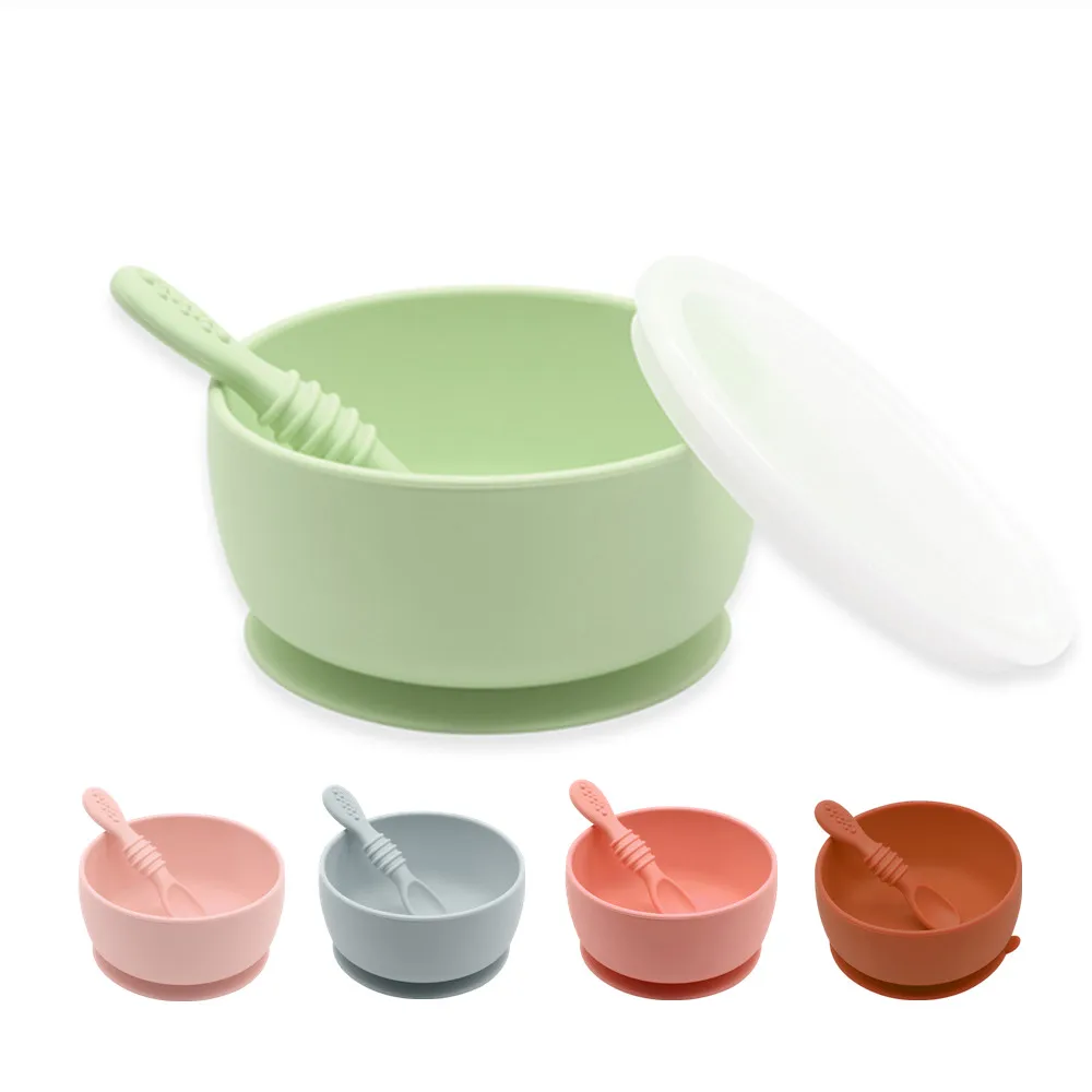 BHD Wholesale 100% Food Grade Spill Proof Feeding Baby Suction Silicone Bowls BPA Free Baby Silicone Bowl & Spoon supplier