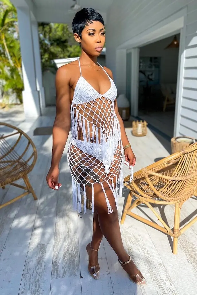 Womens High Waist Handmade Crochet Bikini Tassel Swimsuit Beachwear