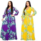 Fashion women floral printed long sleeve maxi dress 2019