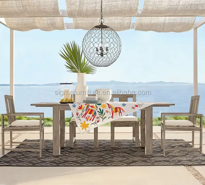 patio furniture hotel pared-down aesthetic outdoor  premium teak wood frame garden dining table