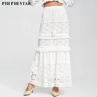 Factory direct Casual Korean style ruffle fashion ladies fairy cake boho beach Tassel lace long maxi skirt women