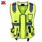 High visibility reflective vest with multi function pockets