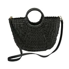 Pu leather strap paper straw handbag straw tote bag 100% handmade straw bag for the summer