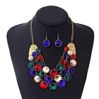 European and American colored gemstone multi-layer necklace luxury court retro elegant female beautiful alloy necklace