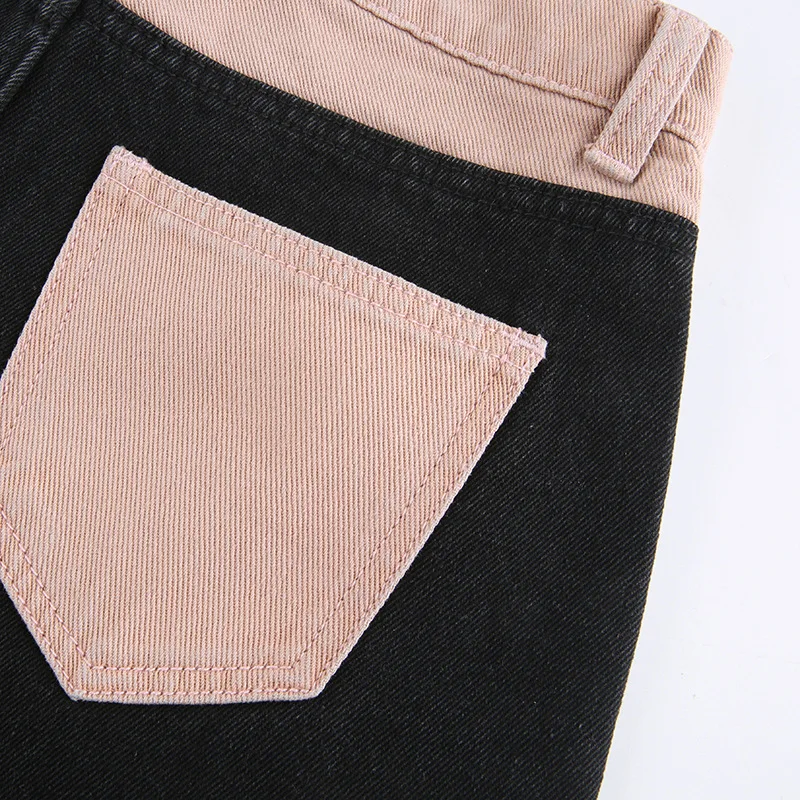 Hot Sale Mom Fit Patchwork Pants Straight Leg Denim Jeans for Woman