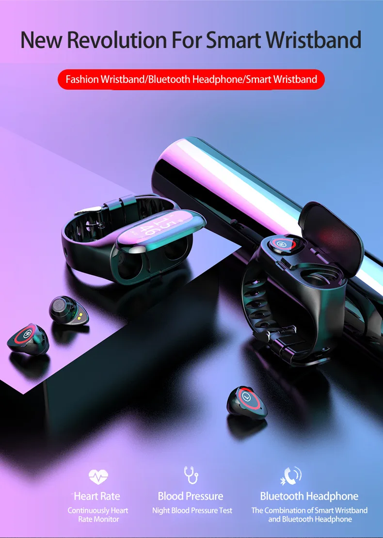 Tws Bluetooth 5.0 Earphone Wireless Wholesale With Smart Watch Daily Activity Minotoring Touch LED Screen Smart Wrist - ANKUX.COM