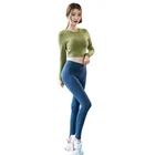 3 3 Colors Available Women Fitness Sportswear Long Sleeved 2 Pcs Yoga Collar Shirt Long Legging Suit