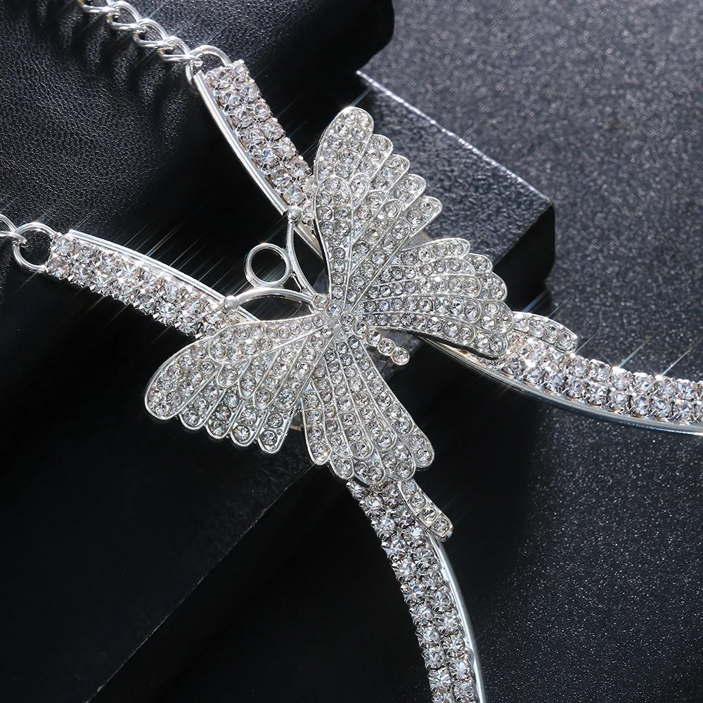 Trendy Big Butterfly Chest Bracket Chain For Women Sexy Rhinestone Neck