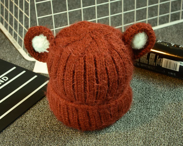 Wool Yarn Skullies Beanie Knitted Hat Cap Earmuffs Kids Winter Hat Lovely Cat Ears Baby Hat EA048