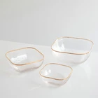 Houseware luxury dinnerware gold rim square glass salad cereal dessert bowl