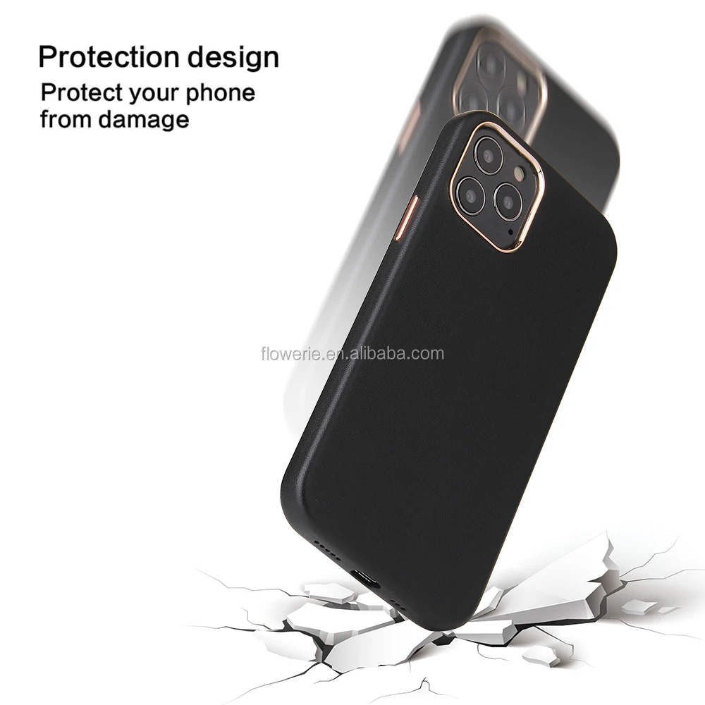 CUAP061 Customized logo Offical For iPhone Leather Case  Leather Phone Case Cover For iPhone 12 Leather Case with camera frame