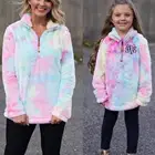 J81 Mommy and me tie dye sherpa pullovers women rainbow pullovers tie dye hoodie