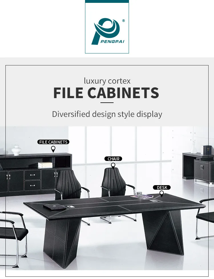 Pengpai Hot Sale Filing Multi Drawers Cabinet Leather Wooden Office Bookcase With