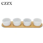 China supplier cheap porcelain snack nuts candy bowl dishes set with long wooden tray for daily use