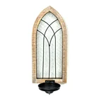 IVY Wooden Frame Cut Glass Window Shaped Fold Metal Candle Holder For Home Decor
