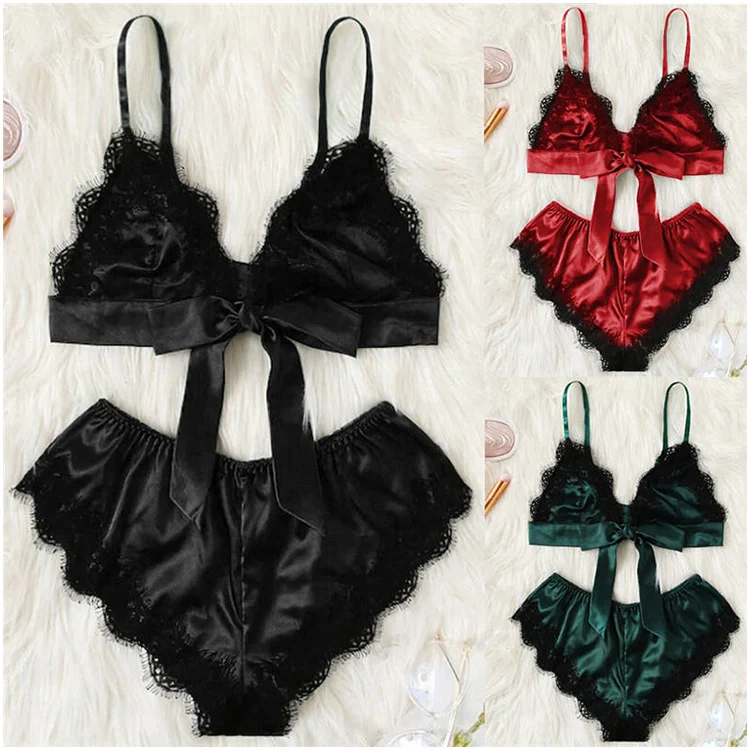 Xinuo 5262 Custom Women Sexy Lingerie 2 Piece Set Satin Lace Bra Set