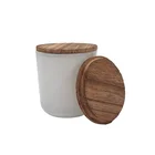 Hot sale cylinder shape 8.5oz white glass candle jar and wooden top