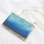 Cute Clear Acrylic Box Clutch Bag Handbag Transparent Gradient Blue Clutch Purse with Gold Chain Strap