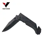 Logo Customization Black Knife Black Rescue Tactical Folding Knife with Cutter and Glass Breaker