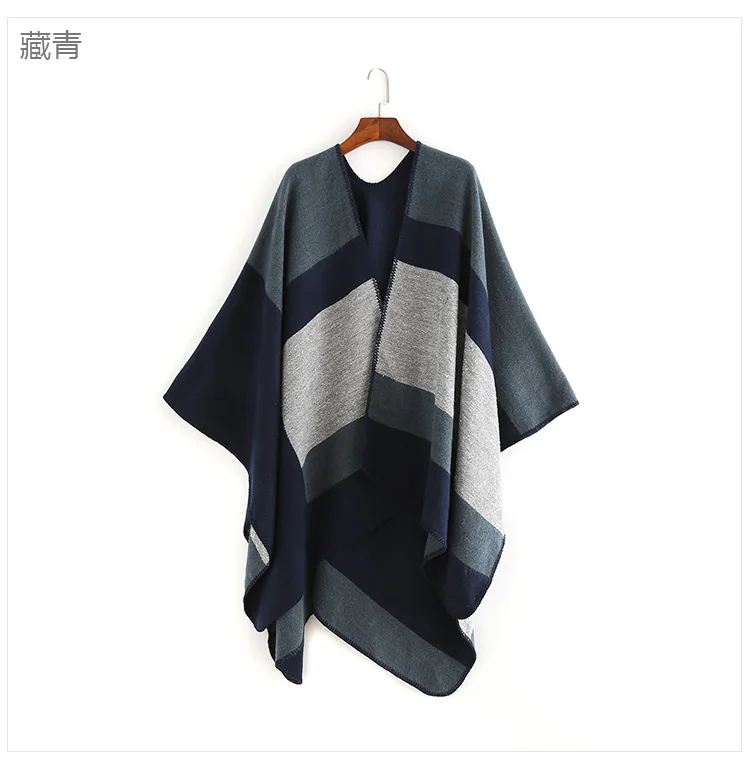Wholesale Latest Winter Acrylic Thick Shawl For Women Fashion Stripe Print Scarf Oversize Cashmere Wool Pashmina Poncho Capes