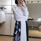 Silk Tops White Shirts For Women Blouses Korean O-neck Long Sleeves Solid Ruffled Silk Tops