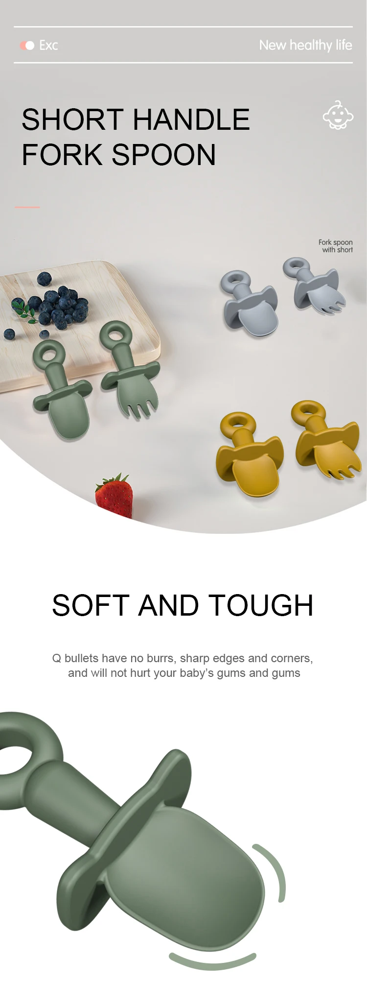 Custom Silicone Baby Spoon and Fork Set ODM OEM Baby Fork and Spoon for kids children travel feeding