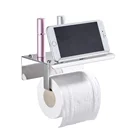 Stainless Steel Wall Mount 360 Degree Rotatable Toilet Paper Holder with Phone Shelf Toilet Paper Roll Holder