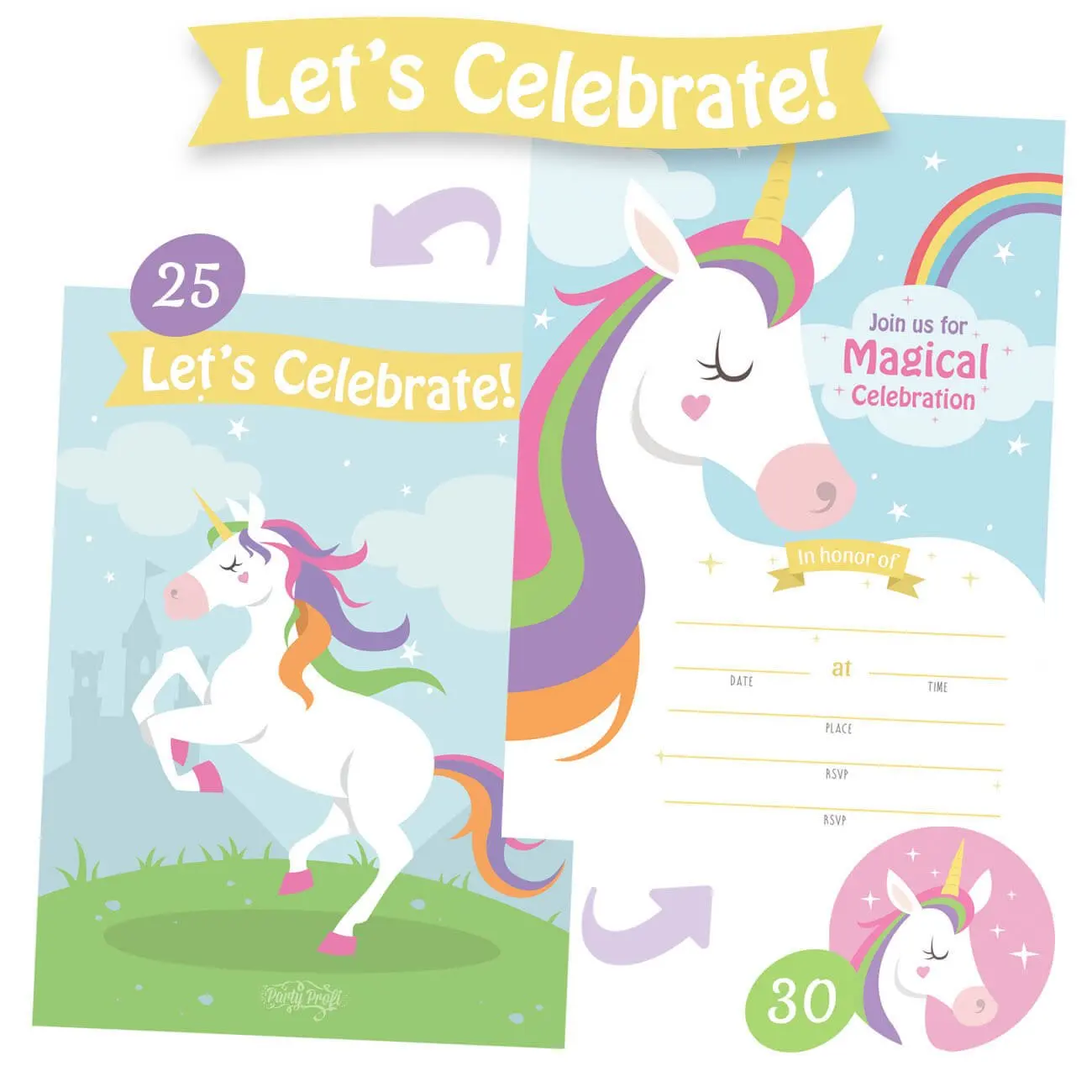 unicorn party supplies invitations with envelopes and stickers