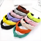 2019 New Design Custom Korea Knitting Fabric Headband Plain Knot Plastic Hair Band For Women