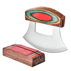 RUITAI Pizza Cutter Handle Color Wood Grip Salad Onion Vegetable Mezzaluna Chopper with Holder Base