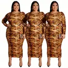 09004DA wholesale sexy long sleeve printed casual maxi women ladies zipper fashionable dresses for fat women
