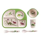Baby Set Dinnerware Spoon Bowl Kids Plate Bamboo Fiber 5pcs Feeding Tableware set