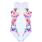 Sexy One Piece Swimsuit Floral Back Zipper Women Mesh Sleeveless Swimwear Plus Size Push Up Bathing Suit