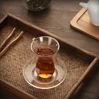 Turkish Glass Glass Transparent Heat Resistant Turkish Double Wall Tea Glass Cup Set With Saucer Spoon