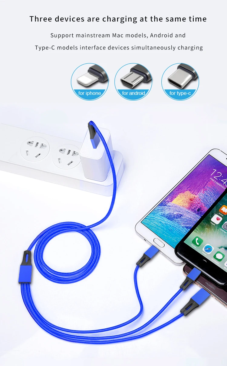 Wholesaler Fashionable Christmas 3A 3 in 1 High Quality Usb Cable For Iphone/Andriod/Type C charger - ANKUX.COM