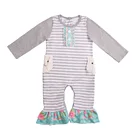 2019 New design baby girls ruffle romper with pockets stripe infant boutique jumpsuits newborn longall RTS