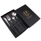 Black silver fork spoon knife titanium flatware set cutlery