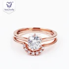 Yadis wholesale silver 925 plated rose gold light blue moissanite diamonds ring sets for women