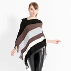 Fashion New Knitting Stitching Color Stripe Fringe Women Pullover Elegant Acrylic Scarf Cape
