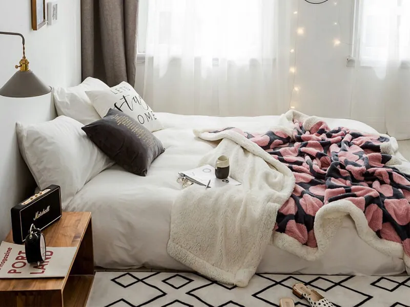 i@home Jacquard winter thick warm coral fleece sofa sherpa blanket